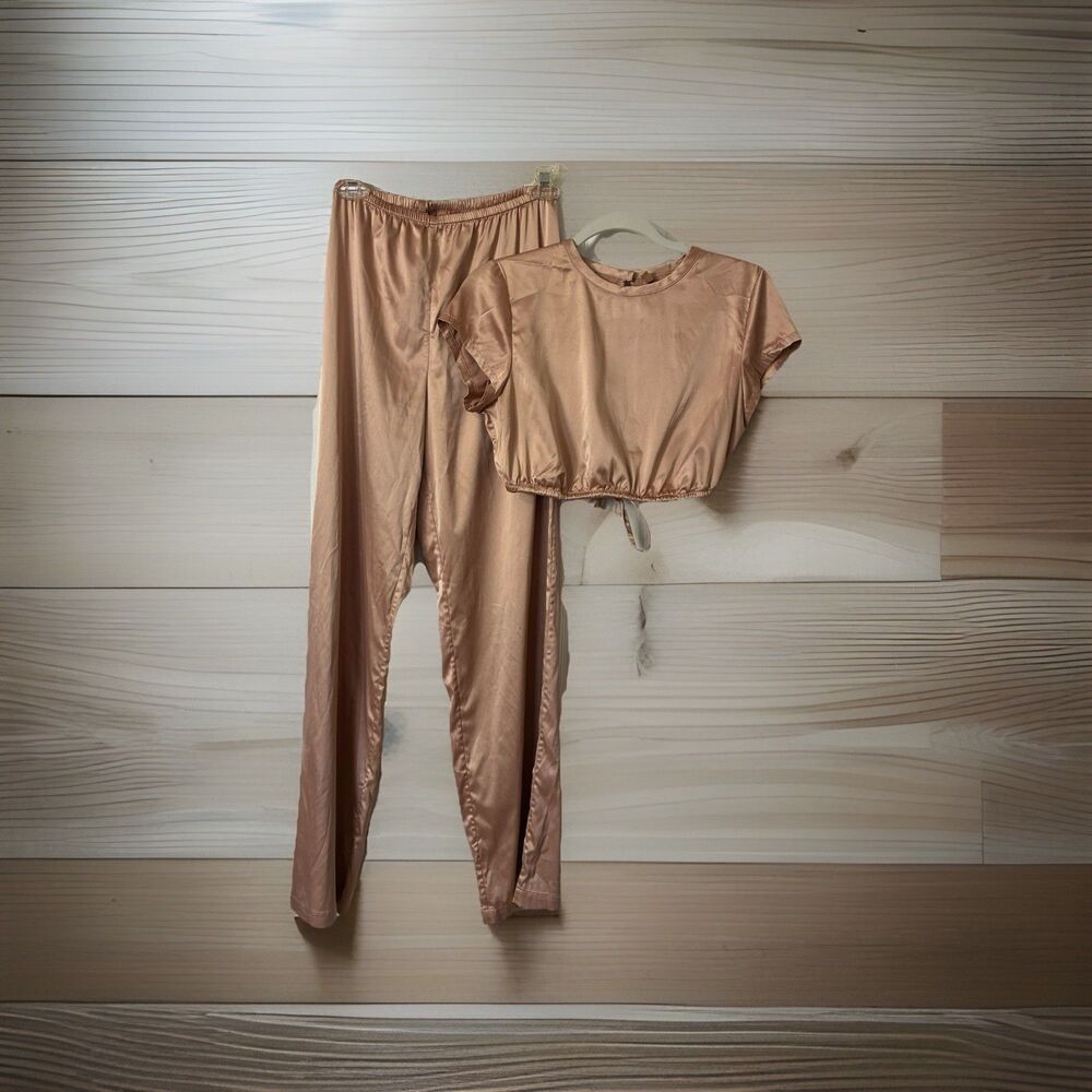 Skims Soft Lounge Pajama Set Tan Women's Sz M Crop Top Long Pants Comfort - Picture 2 of 7